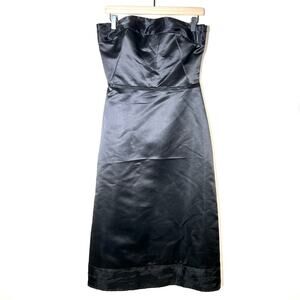 Bill Levkoff Black satin strapless formal cocktail maxi bridesmaid dress 8 B163